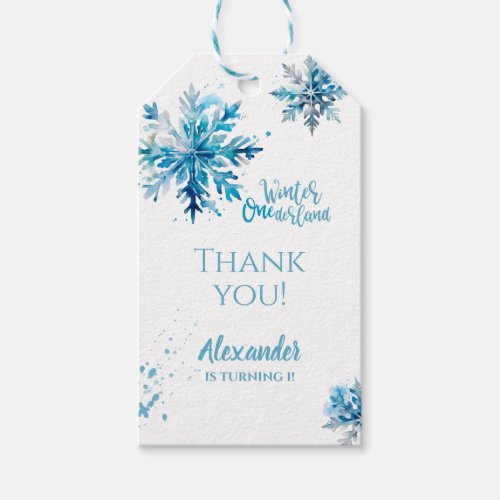 Snowflake Watercolor Blue Winter ONEderland Gift Tags