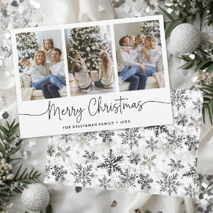 Snowflake Watercolor Minimalist Photo Christmas Holiday Card