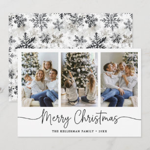 Snowflake Watercolor Minimalist Photo Christmas Holiday Card