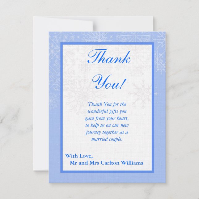 Snowflake Wedding FLAT Thank You Card (Front)
