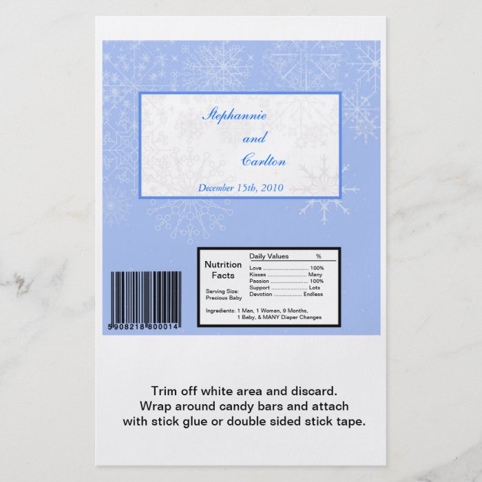 Snowflake Wedding Hershey's Large Bar Wrapper Personalized Flyer