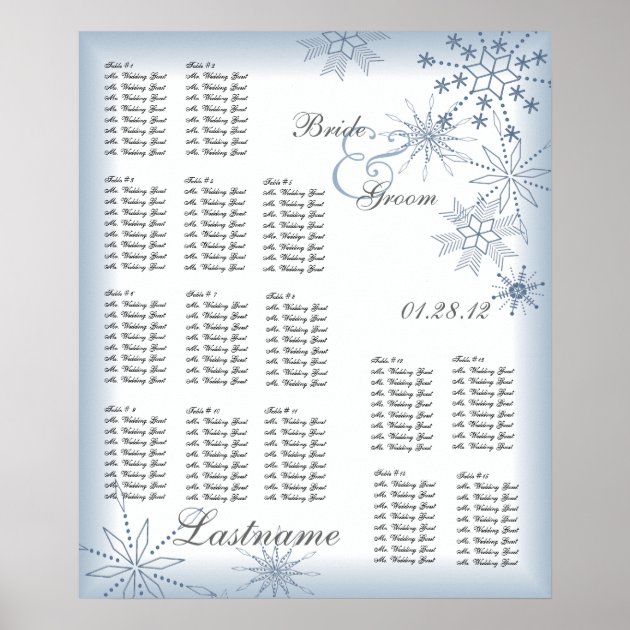 Snowflake Wedding Seating Chart Blue
