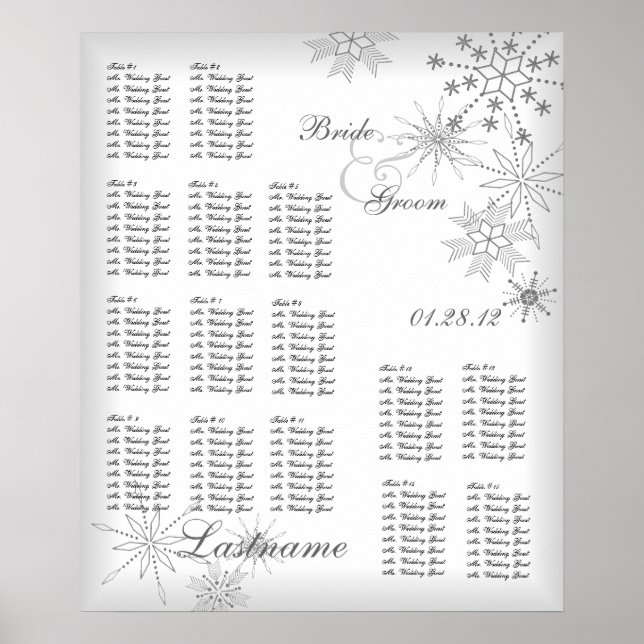 Snowflake Wedding Seating Chart Silver Grey (Front)