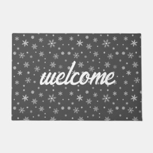 snowflake welcome grey doormat