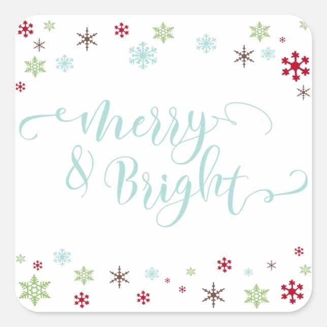 Snowflake Whimsy Merry & Bright, Robin's Egg Blue Square Sticker (Front)