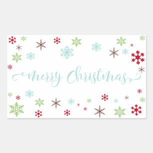 Snowflake Whimsy Merry Christmas, Robin's Egg Blue Rectangular Sticker