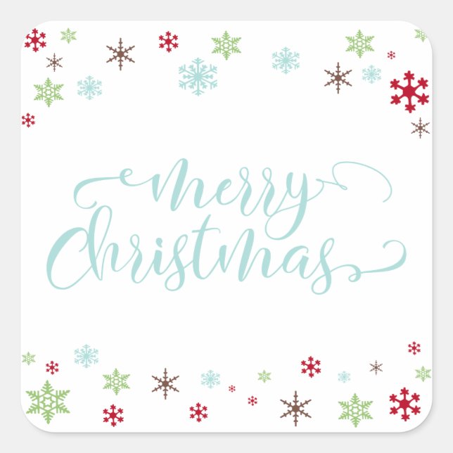 Snowflake Whimsy Merry Christmas, Robin's Egg Blue Square Sticker (Front)