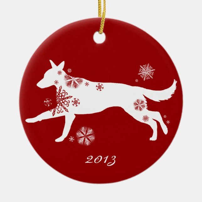 Snowflake White German Shepherd Dog Ceramic Ornament (Front)