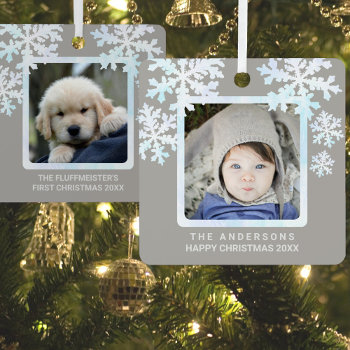 Snowflake White Opal 2 Photo Double Sided Cute Metal Ornament by ArtfulDesignsByVikki at Zazzle