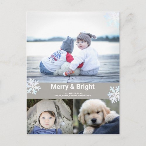 Snowflake White Opal 3 Photo Collage Christmas Postcard