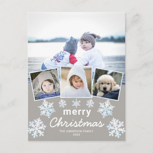 Snowflake White Opal 4 Photo Collage Christmas Postcard