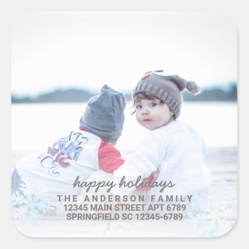 Snowflake White Opal Fun Photo Holiday Address Square Sticker