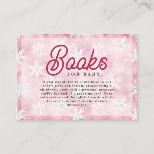 Snowflake White Pink Watercolor Books For Baby Enclosure Card