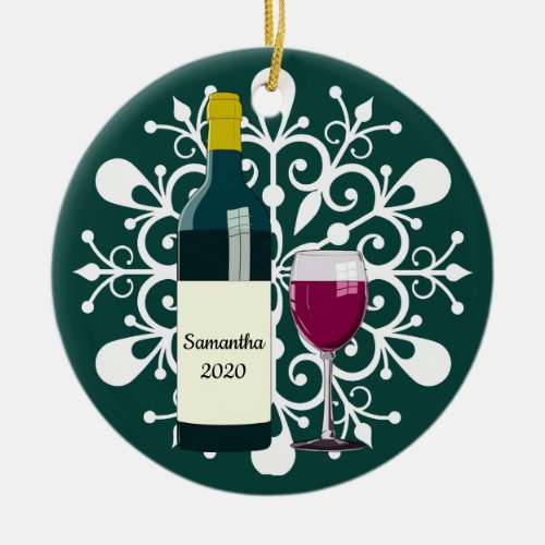 Snowflake Wine Glass and Bottle Ornament
