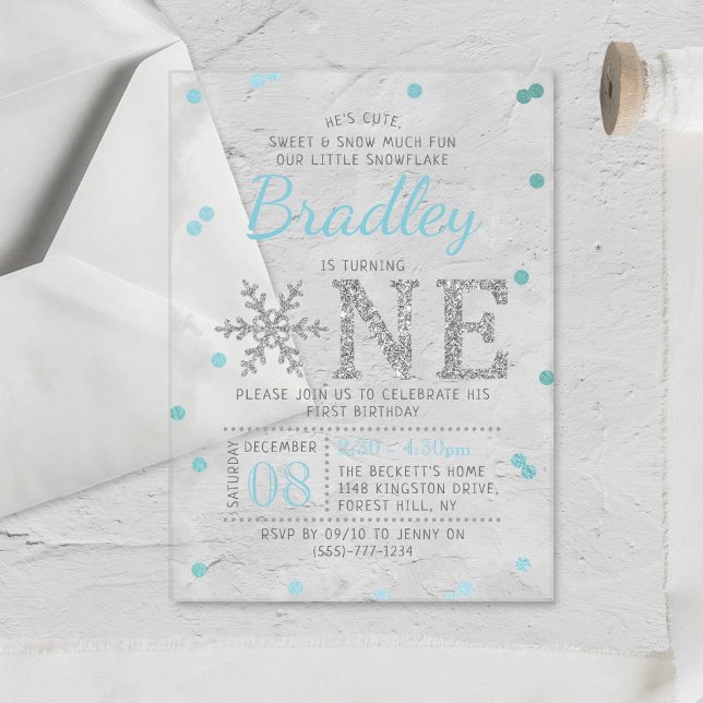 Snowflake Winter 1st Birthday Acrylic Invitations (Creator Uploaded)