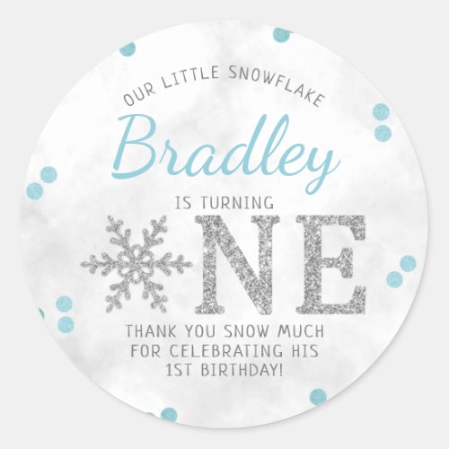 Snowflake Winter 1st Birthday Classic Round Sticker