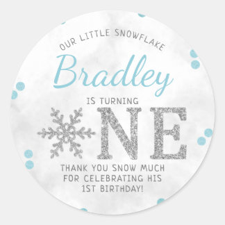 Snowflake Winter 1st Birthday Classic Round Sticker