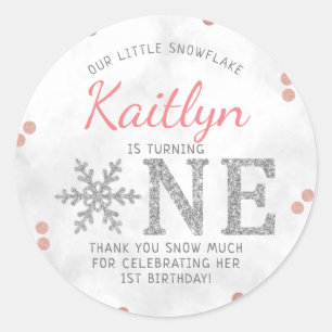 Snowflake Winter 1st Birthday Classic Round Sticker