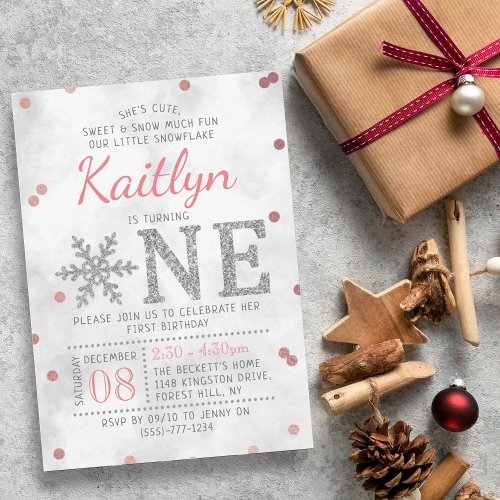 Snowflake Winter 1st Birthday Invitation