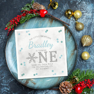 Snowflake Winter 1st Birthday Napkins