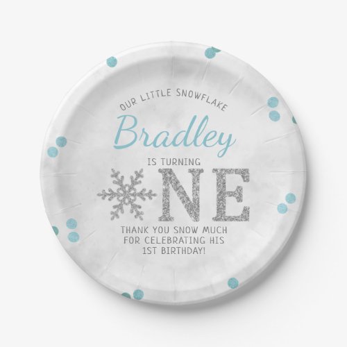 Snowflake Winter 1st Birthday Paper Plates