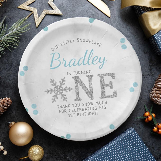 Snowflake Winter 1st Birthday Paper Plates (Creator Uploaded)