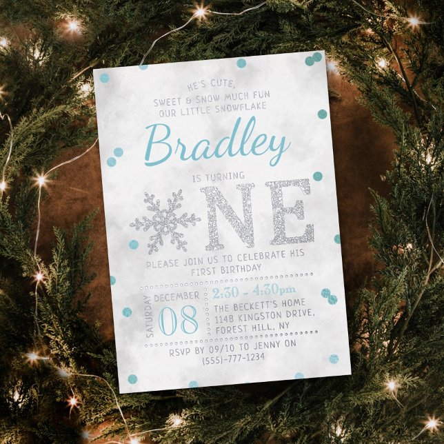 Snowflake Winter 1st Birthday Real Foil Invitation (Creator Uploaded)