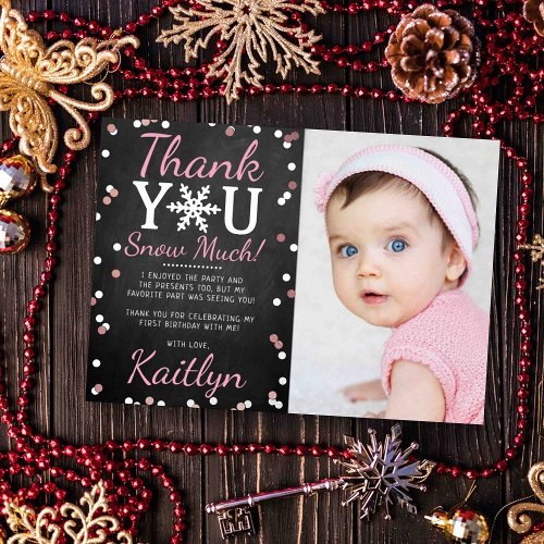 Snowflake Winter 1st Birthday Thank You Foil Cards