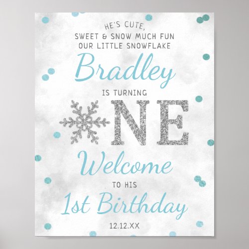 Snowflake Winter 1st Birthday Welcome Poster