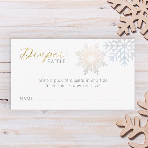 Snowflake Winter Baby Diaper Raffle _ Blue  Gold  Enclosure Card