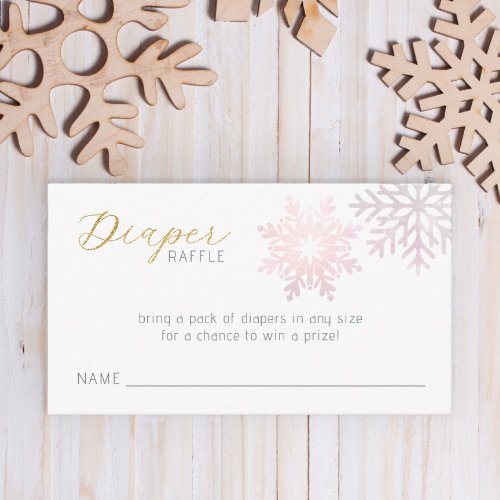 Snowflake Winter Baby Diaper Raffle _ Pink  Gold Enclosure Card