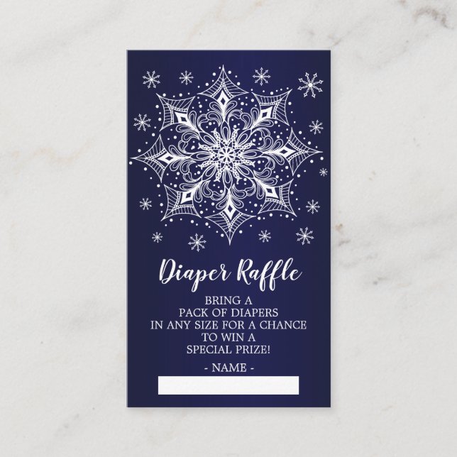Snowflake Winter Baby Shower Diaper Raffle Ticket Enclosure Card (Front)