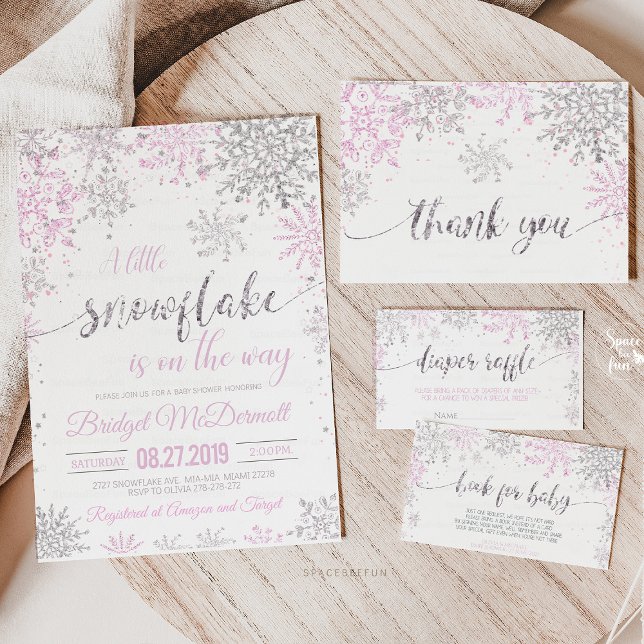 Snowflake Winter Baby shower Girl  Invitation (Snowflake baby shower, winter baby shower, girl baby shower, snowflake theme, winter wonderland baby)