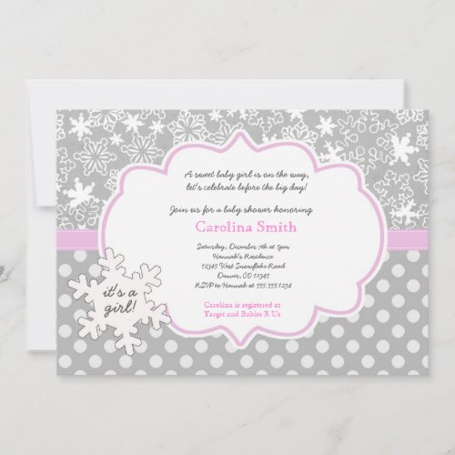 Snowflake Winter Baby Shower Girl Invitations