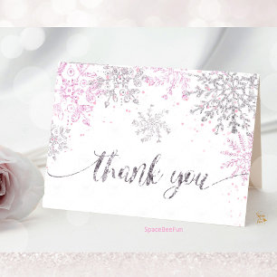 Snowflake Winter Baby shower Girl Letterpress Thank You Card