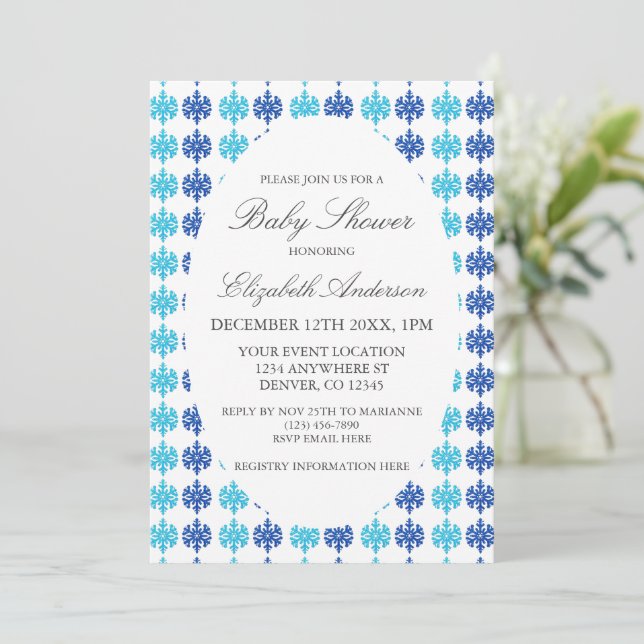 Snowflake Winter Baby Shower Invitation (Standing Front)