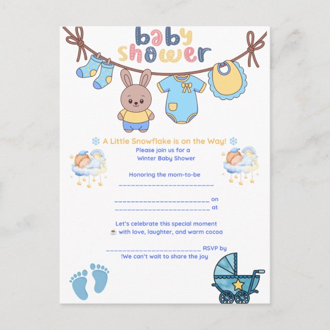  Snowflake Winter Baby Shower Invitation Postcard (Front)