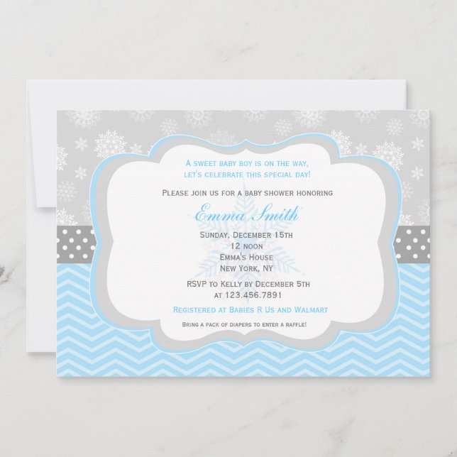 Snowflake Winter Baby Shower Invitations (Front)