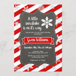 Snowflake Winter Baby Shower Red & White Invitation
