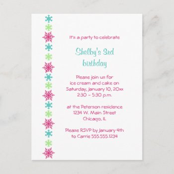Snowflake Winter Birthday Invitation Postcard by whimsydesigns at Zazzle