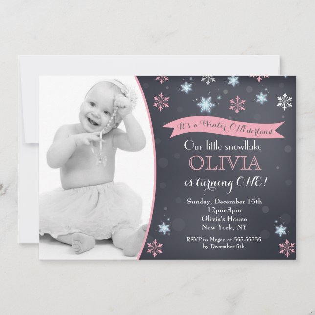Snowflake Winter Birthday Invitations (Front)