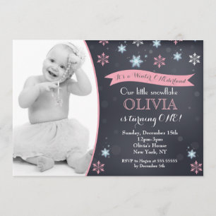 Snowflake Winter Birthday Invitations