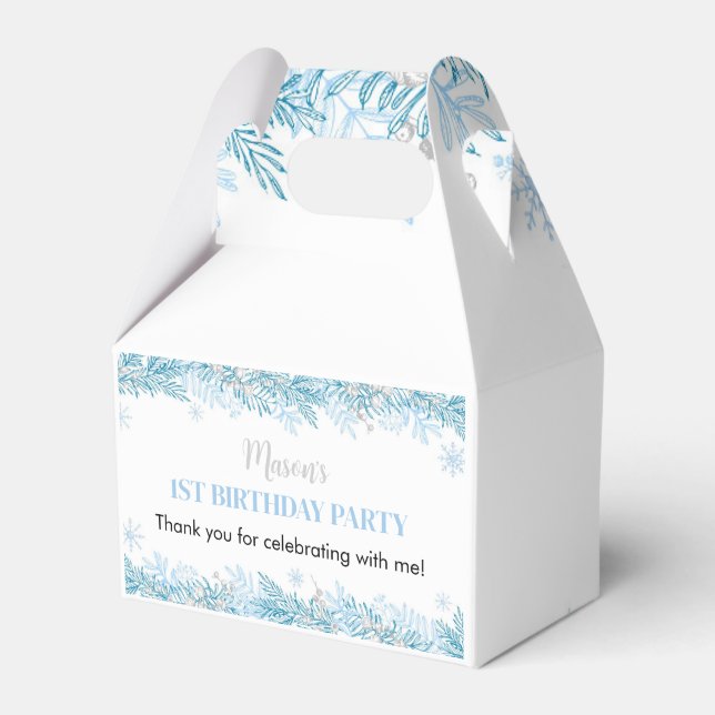 Snowflake Winter Birthday Party Favor Box (Front Side)