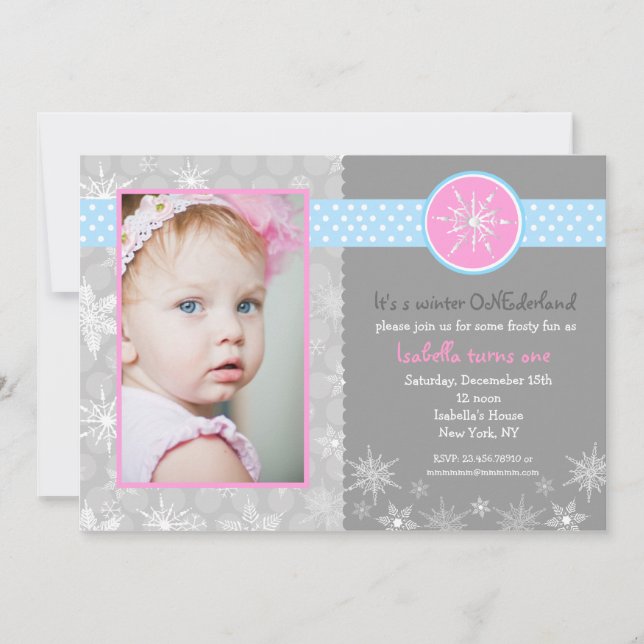 Snowflake Winter Birthday Party Invitations Photo (Front)