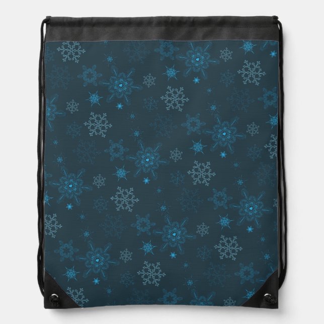 Snowflake winter blue seamless pattern drawstring bag (Front)