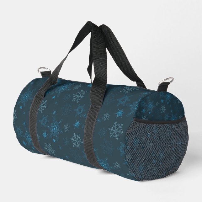 Snowflake winter blue seamless pattern duffle bag (Right Corner)