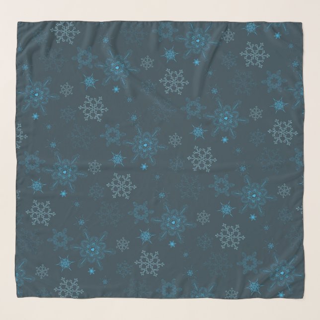 Snowflake winter blue seamless pattern scarf (Front)