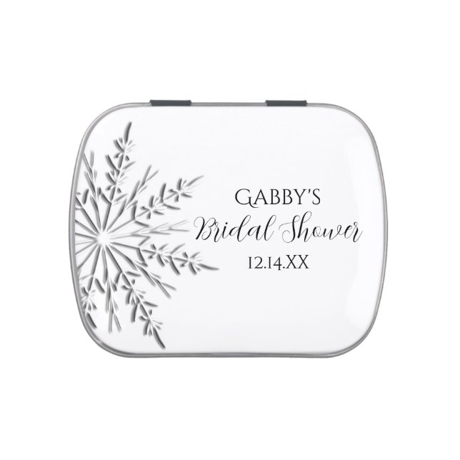 Snowflake Winter Bridal Shower Favor Jelly Belly Candy Tin (Top)