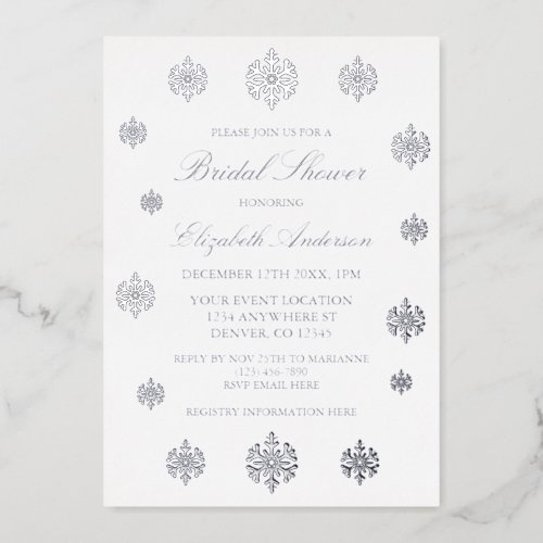Snowflake Winter Bridal Shower Foil Invitation