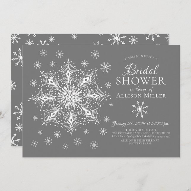 Snowflake Winter Bridal Shower Invitation (Front/Back)